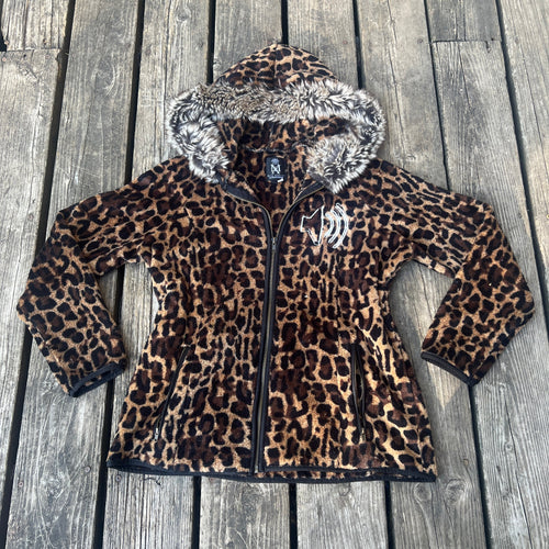 L leopard faux fur zip