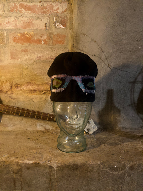 black glasses beanie
